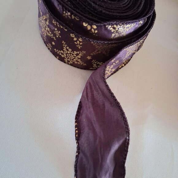 Lot of 3 Vintage Purple And Gold Ribbon Rolls - Picture 9 of 10